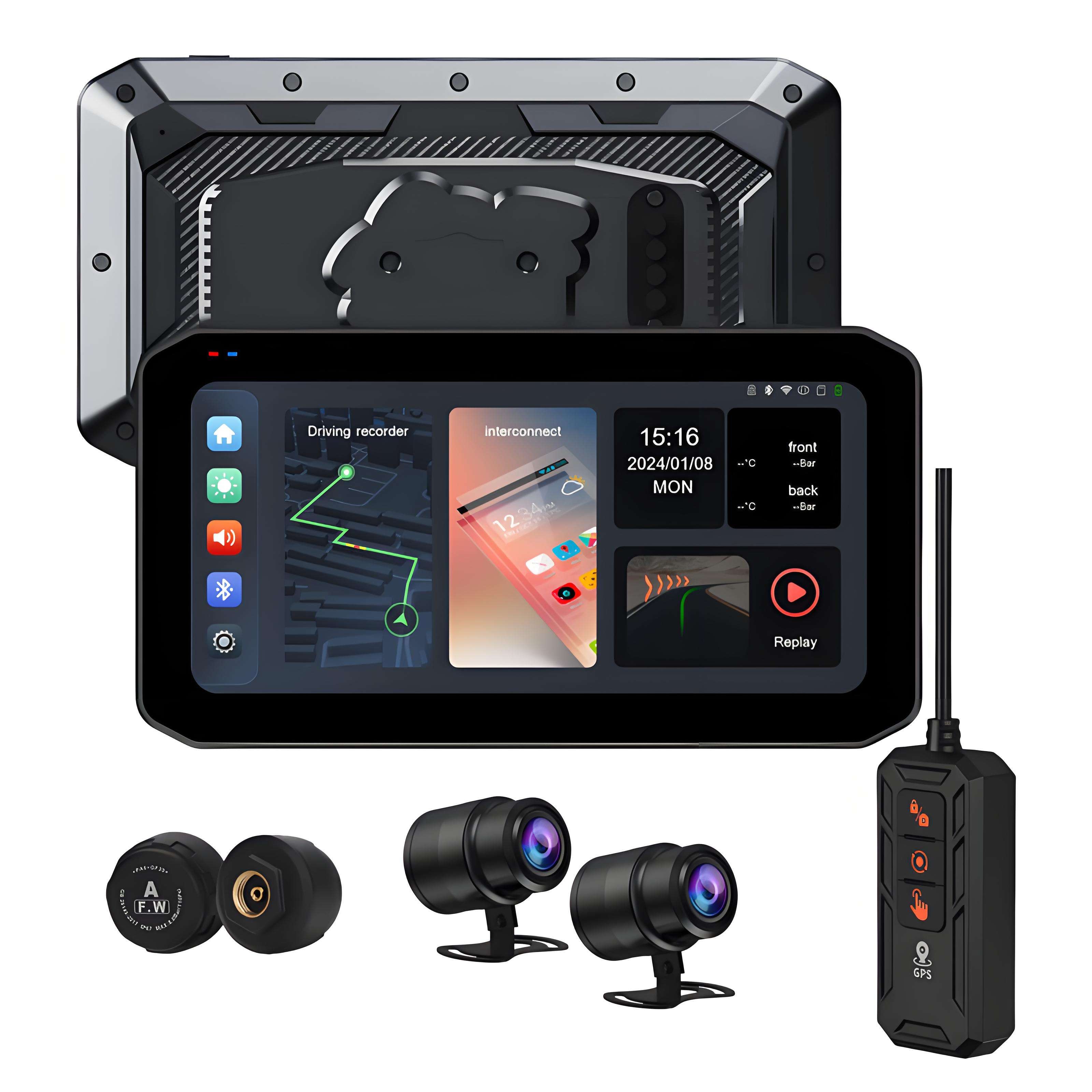 Zmecar New Hot 6.25" HD Screen Motorcycle Navigation Recorder BT DVR TPMS Android Auto Motorcycle Carplay Player