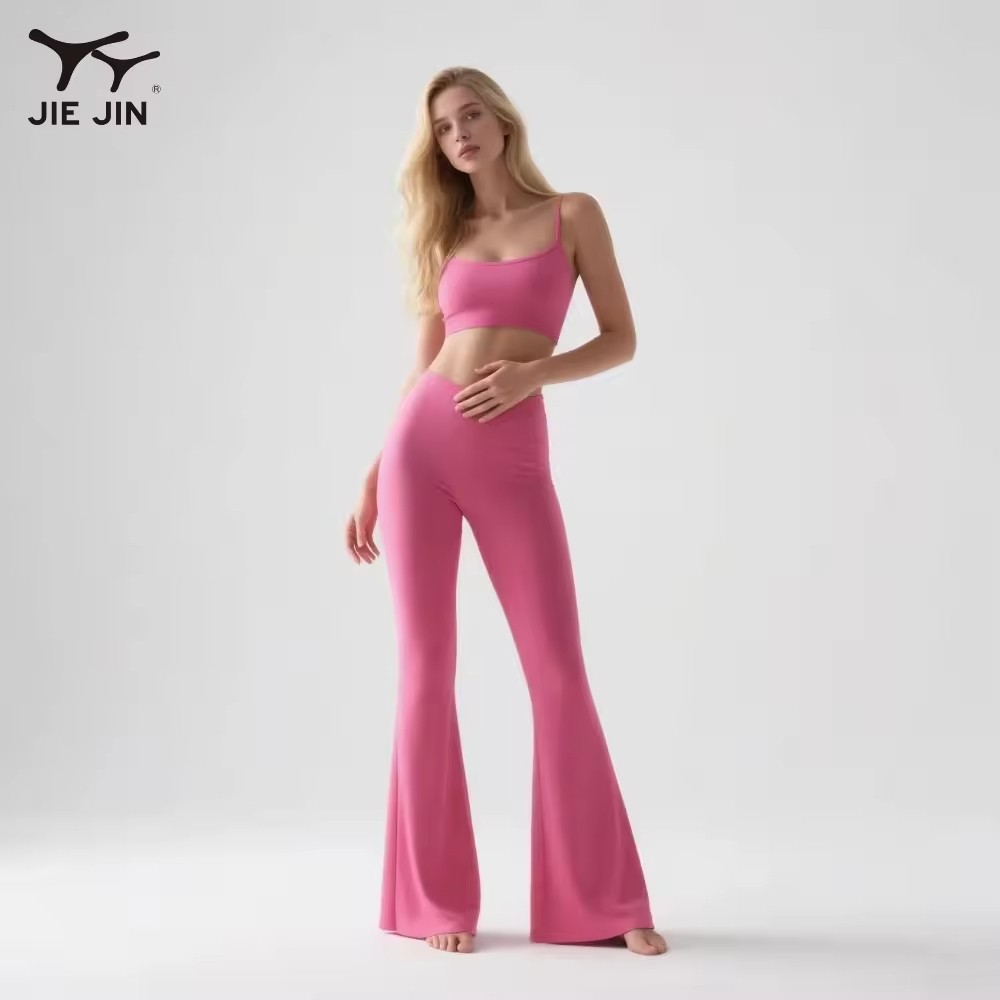 JIEJIN High Quality Women's Clothing Casual Yoga Active Wear Matching Flare Pants Set for Tall Women
